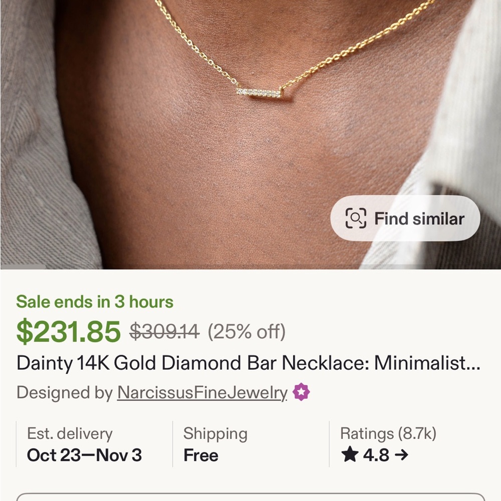 14k Gold Diamond Bar Necklace